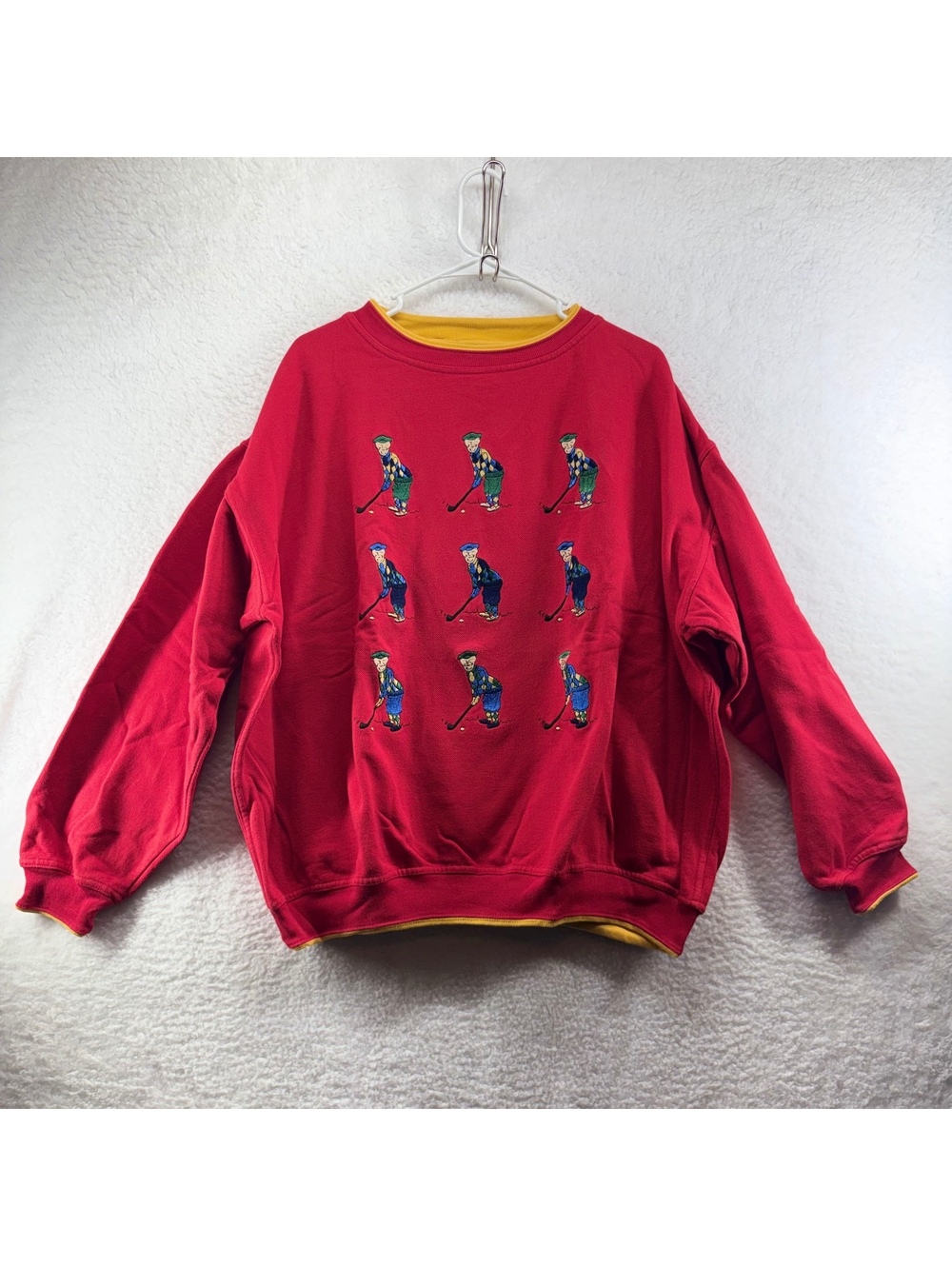 Vintage 90s Embroidered Golf Sweater Pullover Mezzo Cotton Hong Kong Red